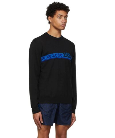 Versace Men's Black Greca & Logo Sweater