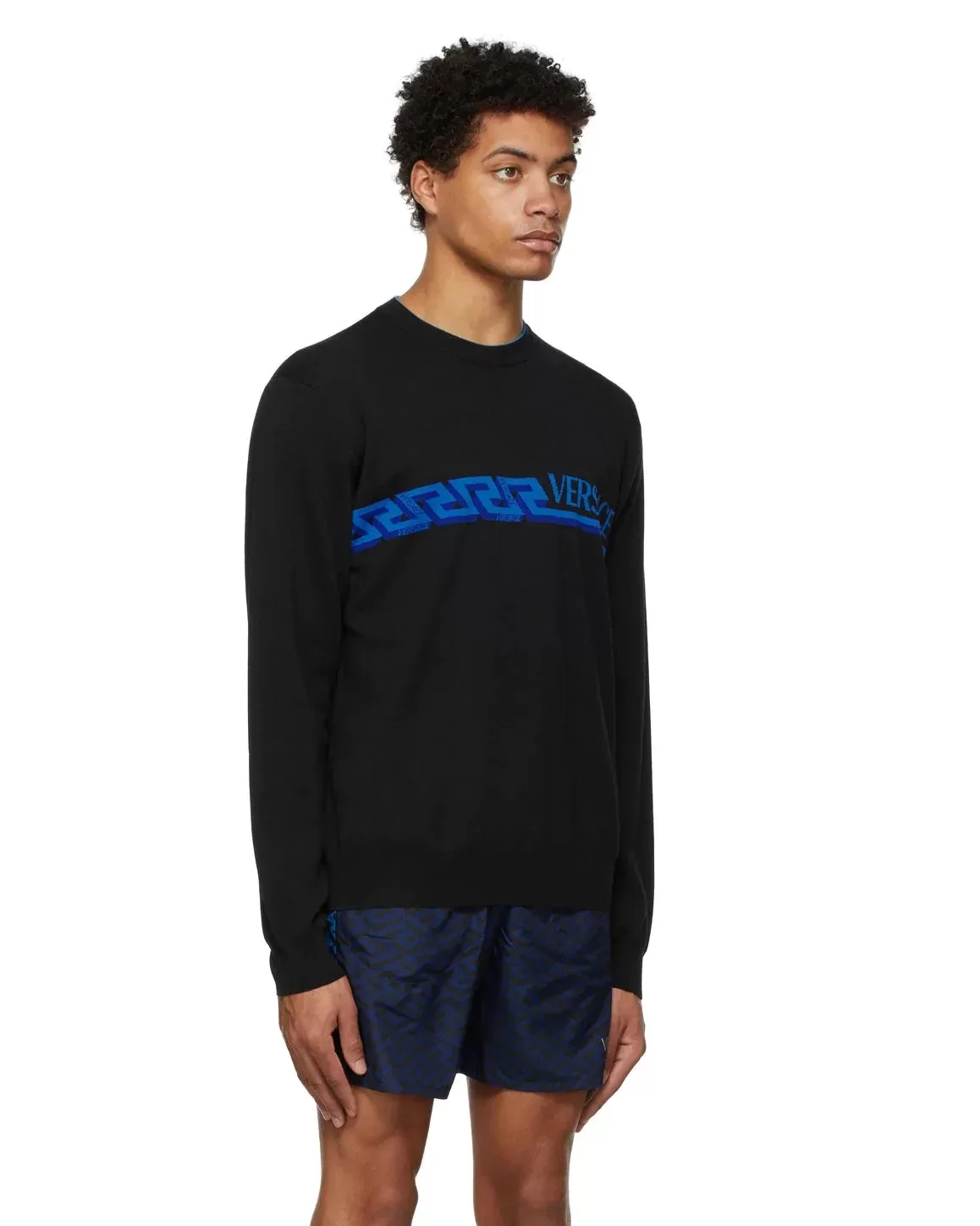 Versace Men's Black Greca & Logo Sweater