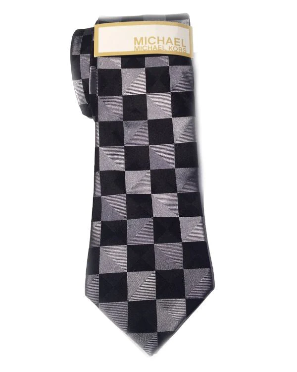 Michael Kors Regular Tie Mens Checkers Check Black Silk Neck Tie