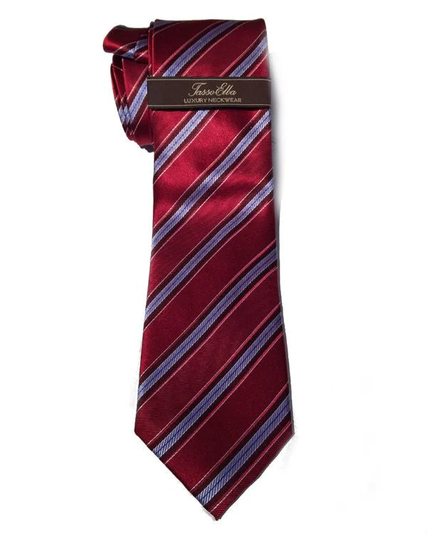 Tasso Elba Tie Red and Blue Striped 100% Silk Men's Classic Tie