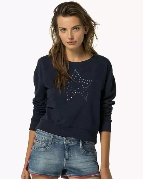 Tommy Hilfiger Womens Star Diaminds Sweater. Navy