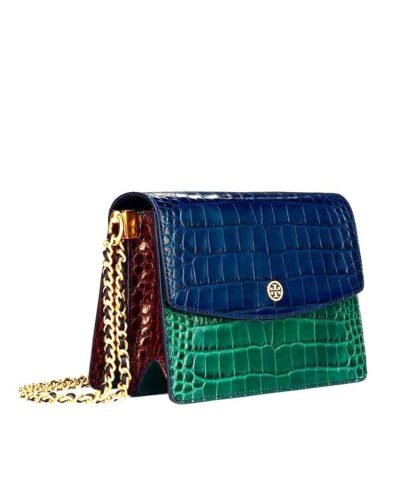 Tory Burch Blue Parker Embossed Convertible Shoulder Bag