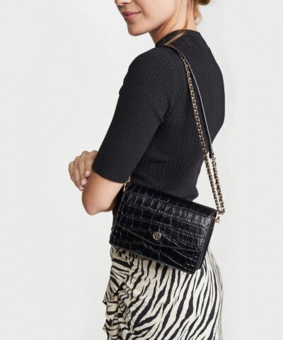 Tory Burch Robinson Embossed Mini Leather Shoulder Bag, Black