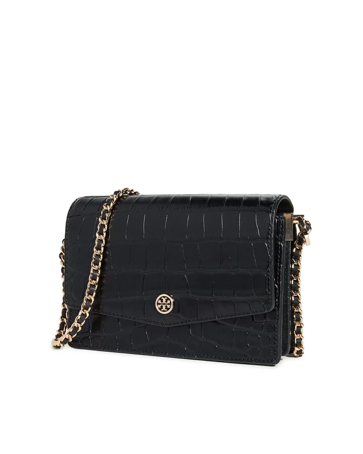 Tory Burch Robinson Embossed Mini Leather Shoulder Bag, Black