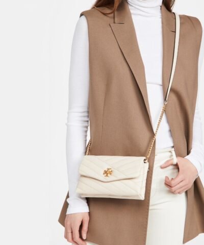 Tory Burch Kira Chevron Chain Wallet Crossbody Bag, New Ivory