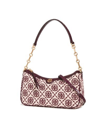 Tory Burch T Monogram Jacquard Studio Bag In Claret/New Cream