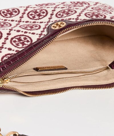 Tory Burch T Monogram Jacquard Studio Bag In Claret/New Cream