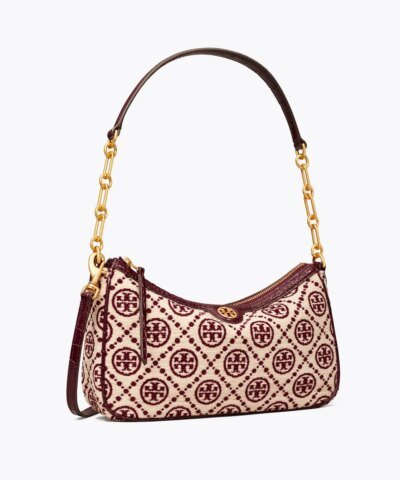 Tory Burch T Monogram Jacquard Studio Bag In Claret/New Cream