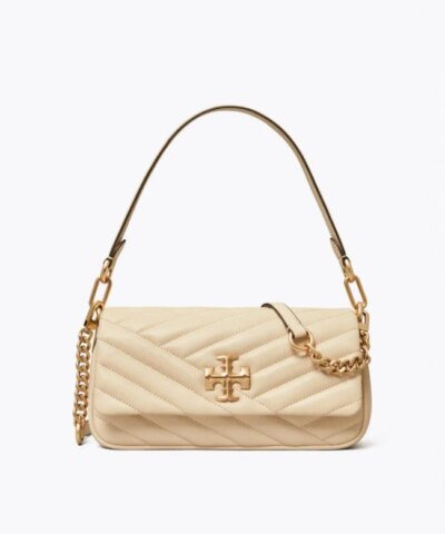 Tory Burch New Cream Kira Chevron Small Flap Shoulder Bag