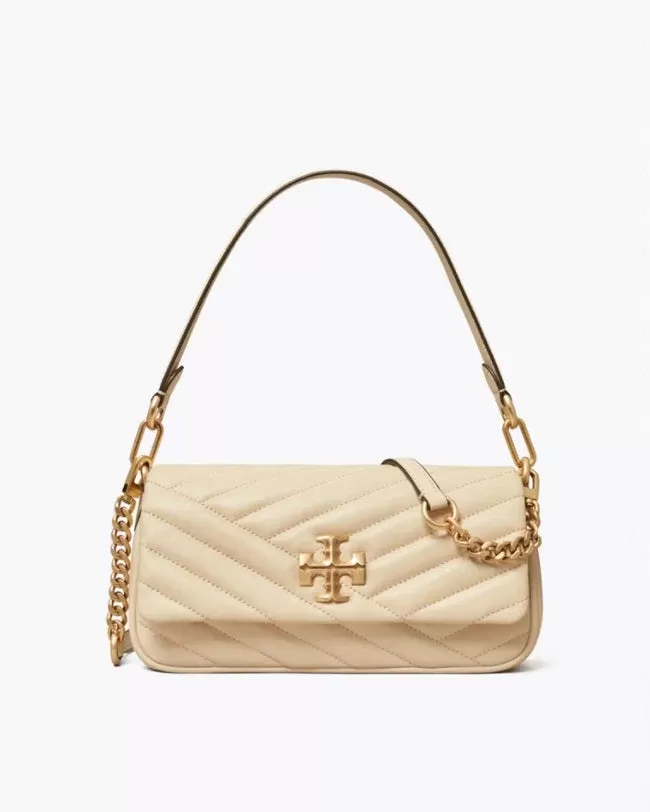 Tory Burch New Cream Kira Chevron Small Flap Shoulder Bag