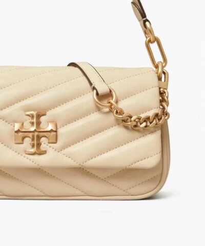 Tory Burch New Cream Kira Chevron Small Flap Shoulder Bag