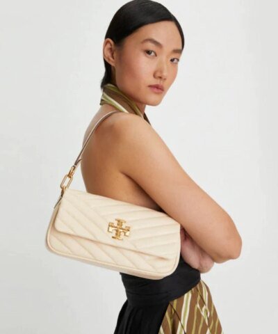 Tory Burch New Cream Kira Chevron Small Flap Shoulder Bag