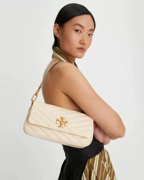 Tory Burch New Cream Kira Chevron Small Flap Shoulder Bag