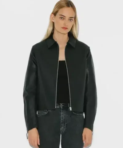 TOTÊME Cropped Leather Jacket in Black