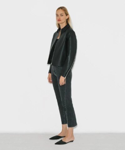 TOTÊME Cropped Leather Jacket in Black