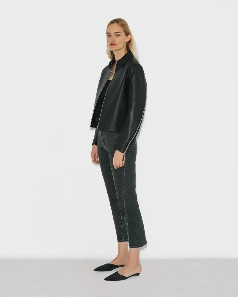 TOTÊME Cropped Leather Jacket in Black