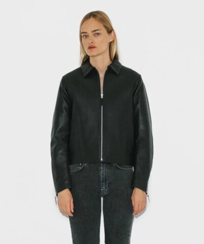 TOTÊME Cropped Leather Jacket in Black