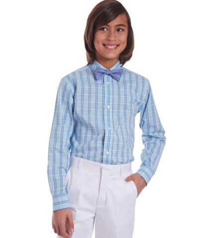 Tommy Hilfiger Big Boys 2-Pc. Stretch Plaid Dress Shirt & Blue Burlap Bow Tie Set