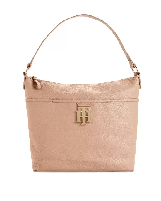 Tommy Hilfiger Beige Th Monogram Leather Bucket Bag