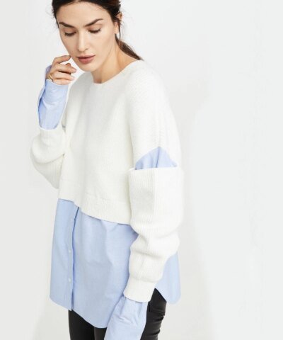 Alexander Wang.t Ribbed Bi Layer Pullover with Oxford Shirt