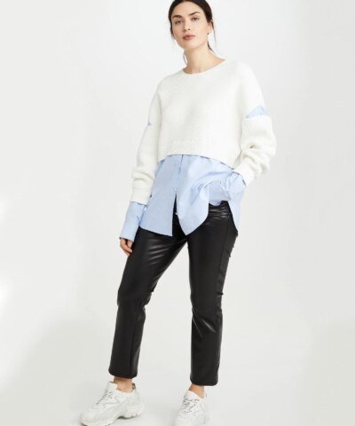 Alexander Wang.t Ribbed Bi Layer Pullover with Oxford Shirt