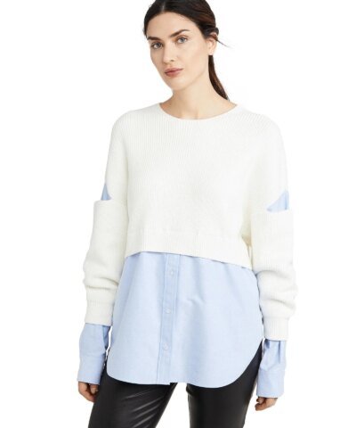 Alexander Wang.t Ribbed Bi Layer Pullover with Oxford Shirt