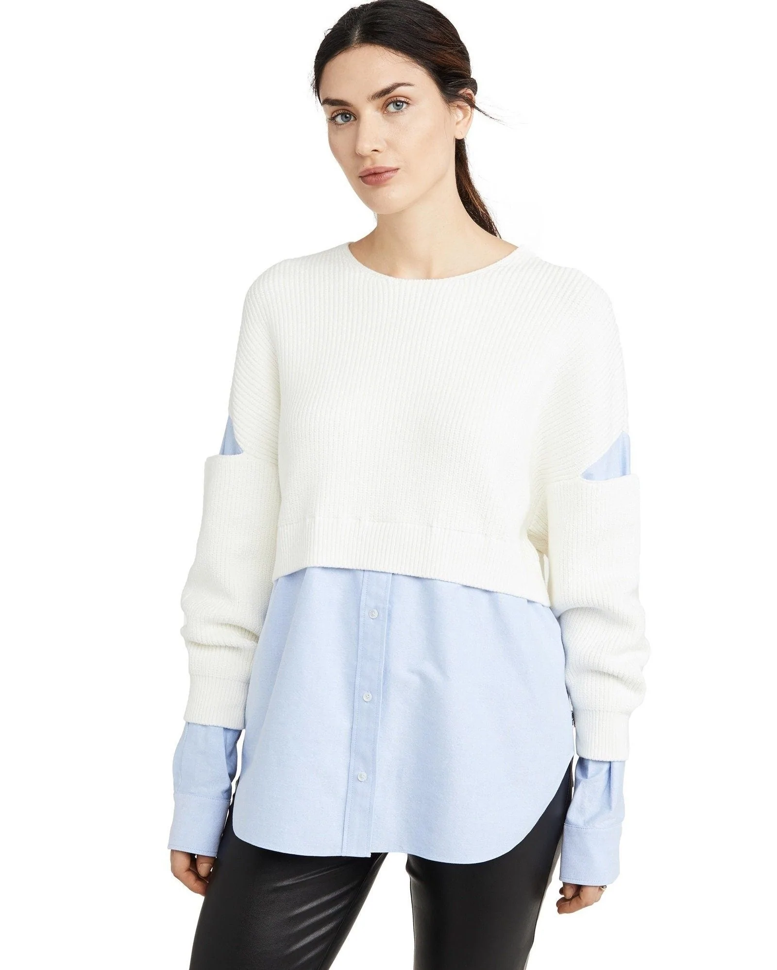 Alexander Wang.t Ribbed Bi Layer Pullover with Oxford Shirt