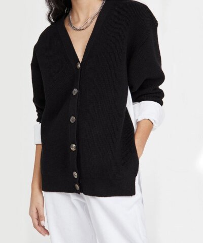 Alexander Wang.t Bi-Layer V Neck Cardigan with Oxford Shirting