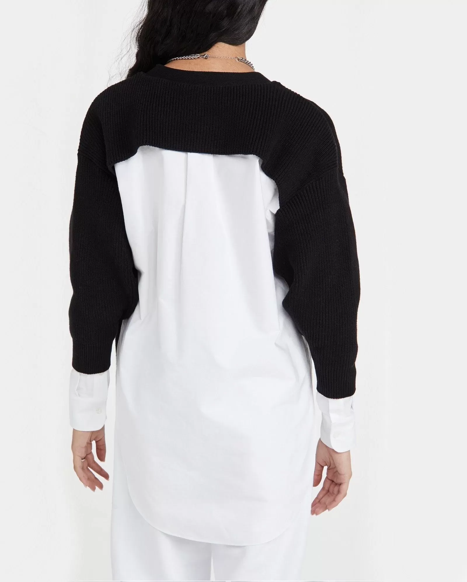 Alexander Wang.t Bi-Layer V Neck Cardigan with Oxford Shirting