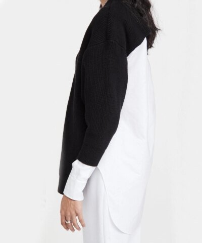 Alexander Wang.t Bi-Layer V Neck Cardigan with Oxford Shirting