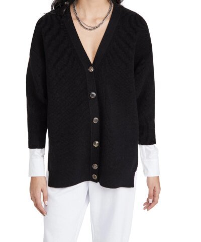 Alexander Wang.t Bi-Layer V Neck Cardigan with Oxford Shirting