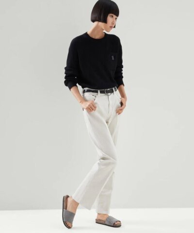 Brunello Cucinelli Cotton English Rib Sweater With Precious Pocket Loop