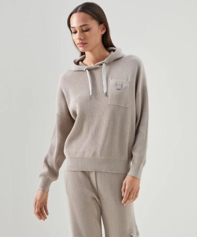 Brunello Cucinelli Cotton English Rib Hooded Sweater With Precious Pocket Loop