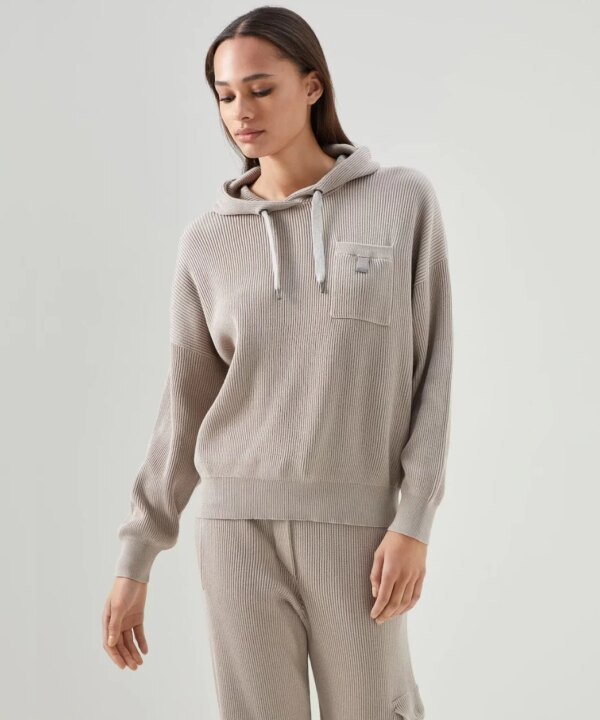 Brunello Cucinelli Cotton English Rib Hooded Sweater With Precious Pocket Loop