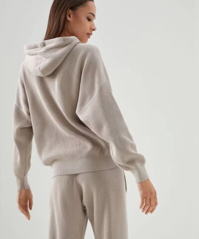 Brunello Cucinelli Cotton English Rib Hooded Sweater With Precious Pocket Loop