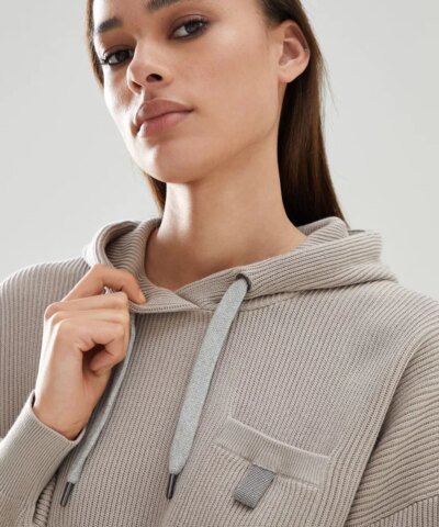 Brunello Cucinelli Cotton English Rib Hooded Sweater With Precious Pocket Loop