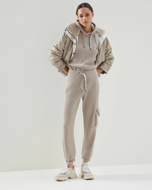 Brunello Cucinelli Cotton English Rib knit Trousers With Precious Pocket Loop