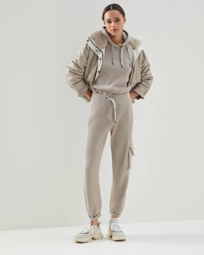 Brunello Cucinelli Cotton English Rib knit Trousers With Precious Pocket Loop