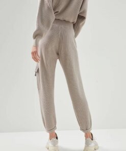 Brunello Cucinelli Cotton English Rib knit Trousers With Precious Pocket Loop