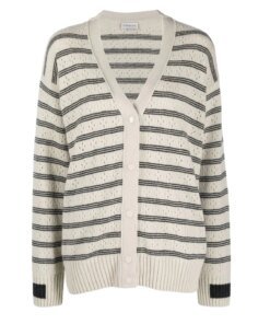 Moncler Striped Pointelle-Knit Cardigan