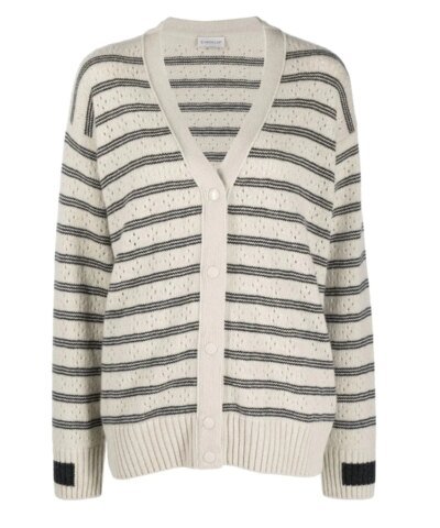 Moncler Striped Pointelle-Knit Cardigan