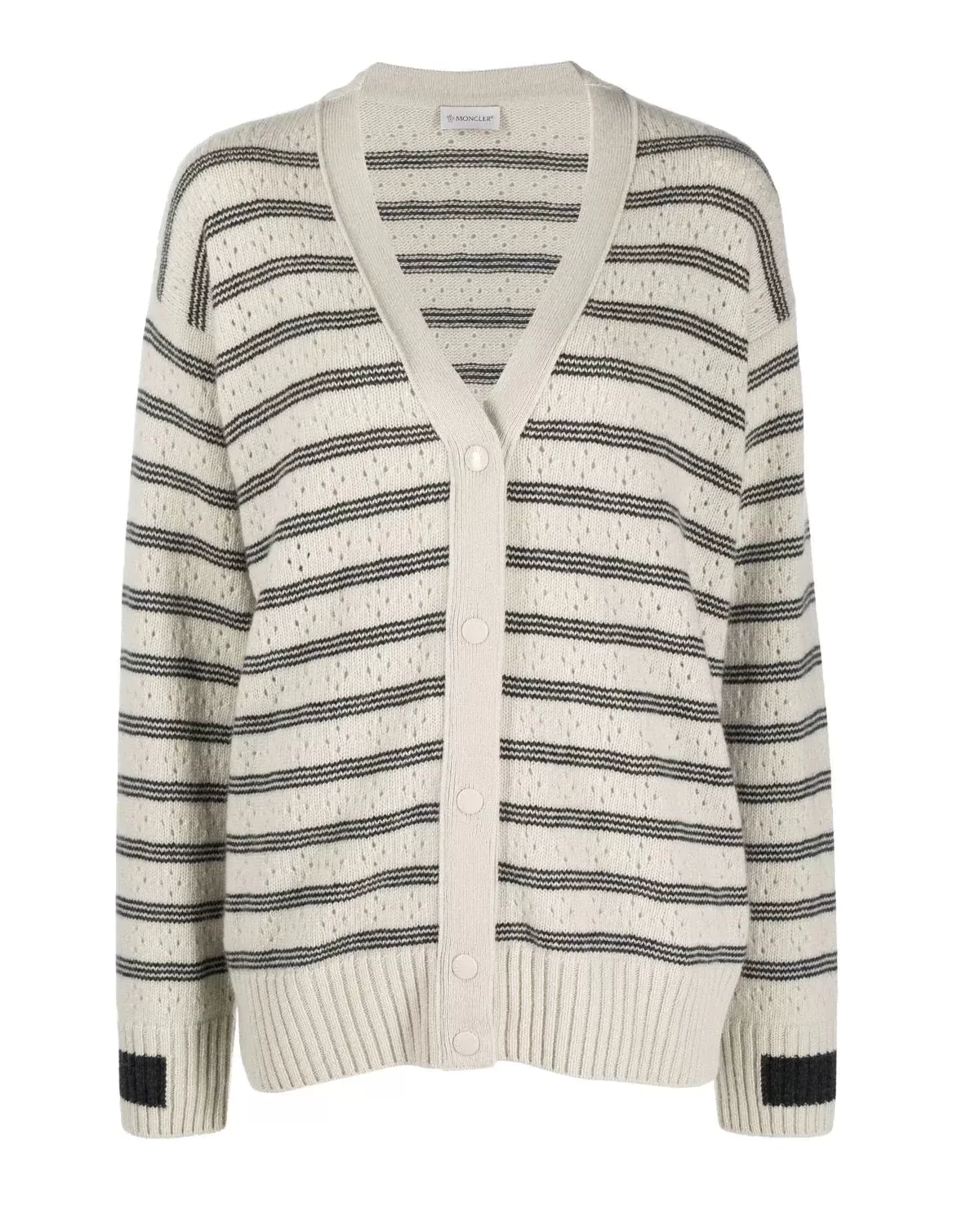 Moncler Striped Pointelle-Knit Cardigan