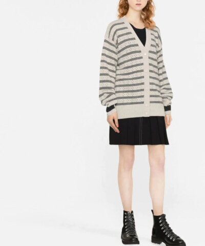 Moncler Striped Pointelle-Knit Cardigan