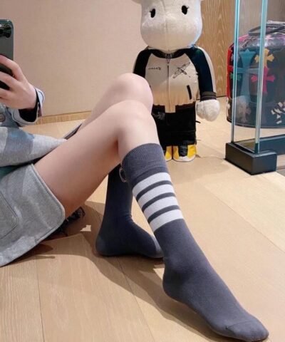 Thom Browne 4-Bar Knee-High Nylon Blend Grey Sock
