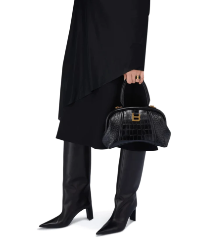 Balenciaga Small Editor Embossed Leather Bag In Black