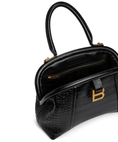 Balenciaga Small Editor Embossed Leather Bag In Black