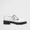 Prada White Brushed-Leather Mary Jane T-Strap Shoes