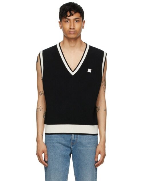 We11done Black Knit Metal Logo Vest