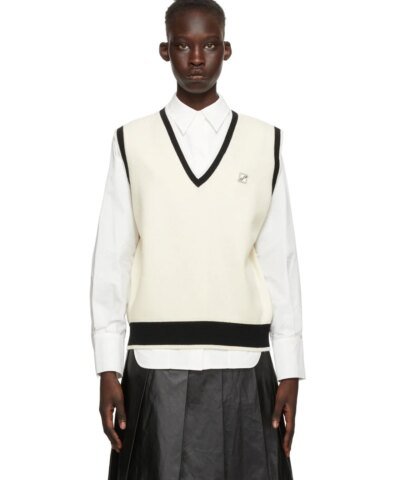 We11done Off-White & Black Wool Logo Vest