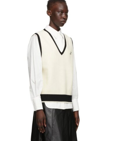 We11done Off-White & Black Wool Logo Vest